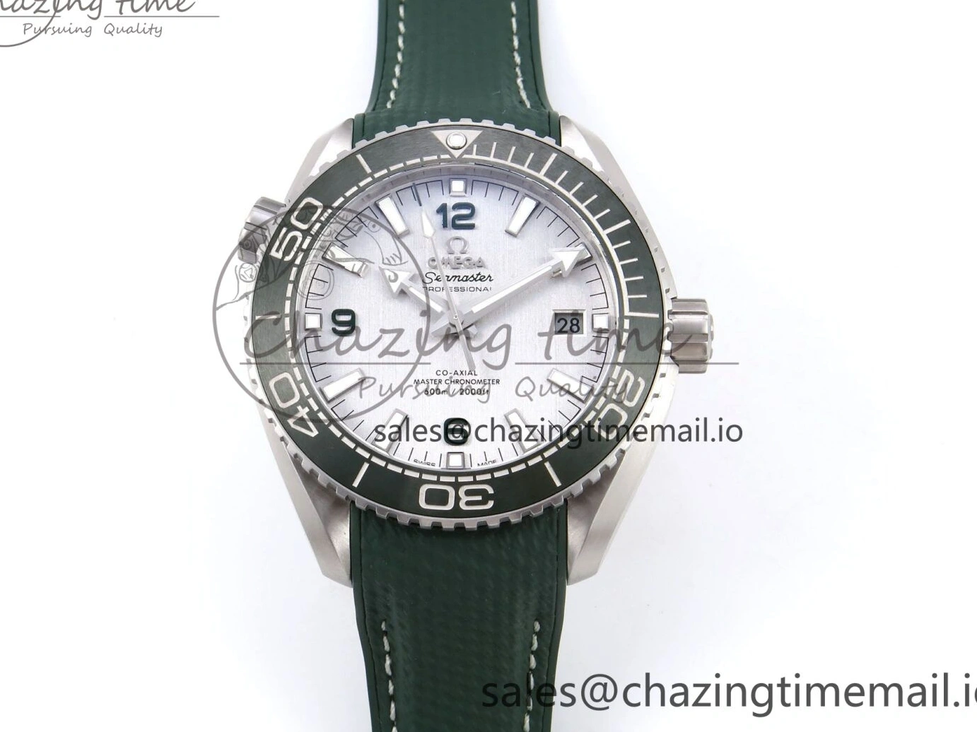 0513 Planet Ocean 43.5mm SS VSF 1:1 Best Edition Green Bezel White Dial on Green Rubber Strap A8900 Super Clone Unisex 7713
